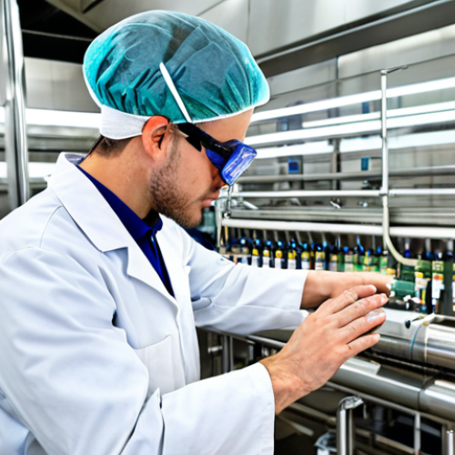 Home 11 A professional, wide-angle shot of a state-of-the-art food processing facility, showcasing advanced stainless steel microfiltration and ultrafiltration systems. Clear, pure liquids, like milk or juice, are visibly flowing through transparent sections of pipes, emphasizing cleanliness and safety. The environment is sterile, brightly lit, and highly organized. A male food technologist, fully clothed in a clean white lab coat and safety goggles, stands by a control panel, observing the process with a professional demeanor. The image highlights food safety and quality through modern technology. safe for work, appropriate content, fully clothed, professional, perfect anatomy, correct proportions, natural pose, well-formed hands, proper finger count, natural body proportions, high-resolution, industrial photography.
