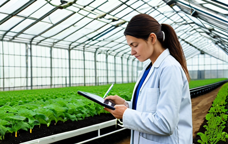 HACCP 인증과 적용 - Modern Farm Inspection**

"A modern farm, possibly a greenhouse, with a woman in a lab coat inspecti...